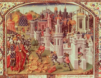 The Looting of Jerusalem after the Capture by the Christians in 1099, Illuminated Miniature from a Universal Chronicle, 1440